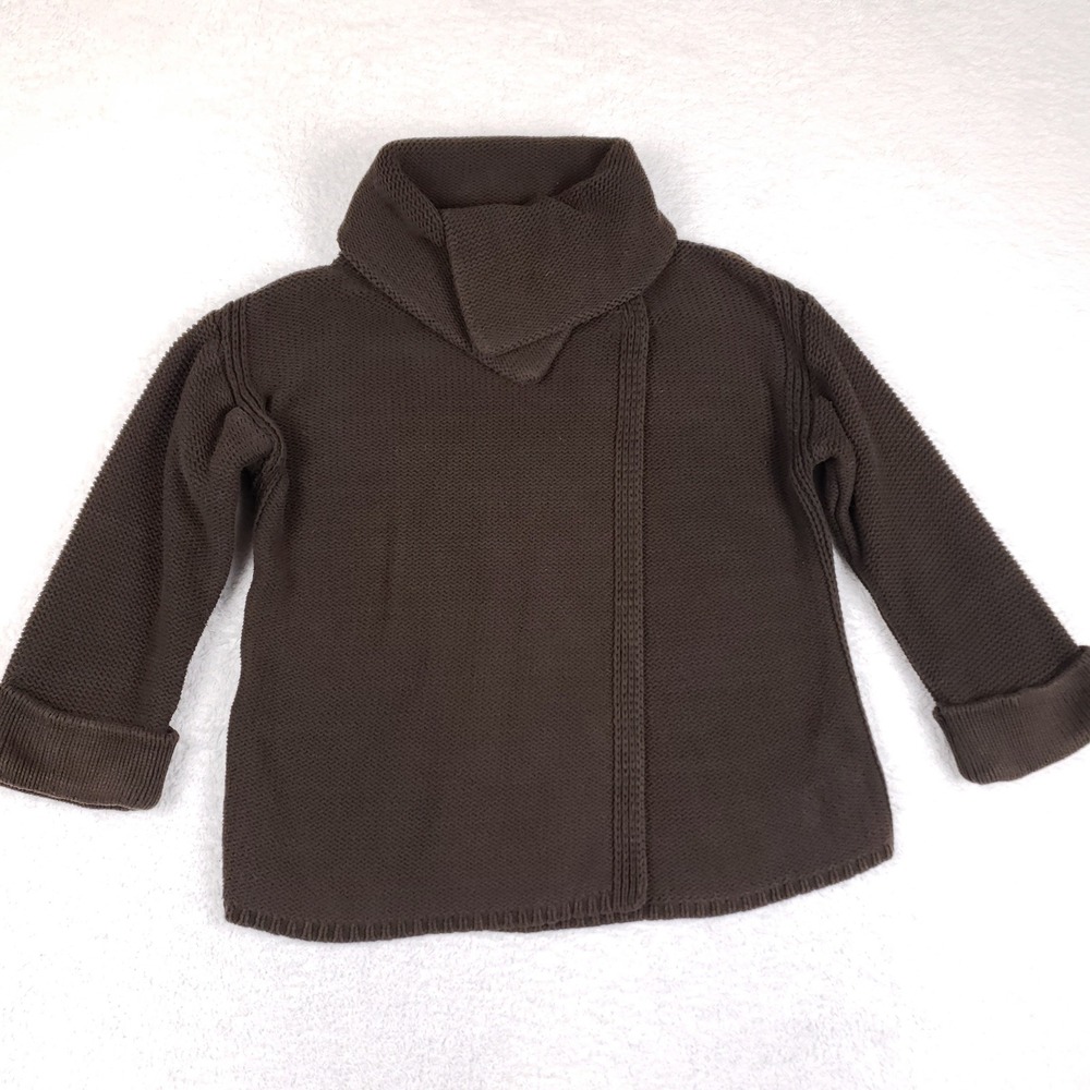 Old Navy Womens Medium Brown Asymmetrical Funnel Neck Wrap Cardigan Sweater
